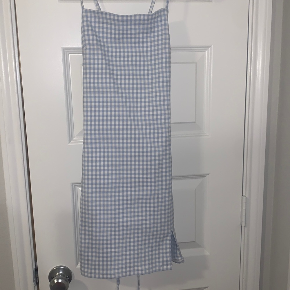 Super cute White & Blue checkered mini dress from Garage! Never worn!